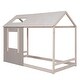 preview thumbnail 7 of 8, Twin Size House Bed Frame for Kids,Twin Floor Bed Kid Montessori Bed Frame with Roof & Window, Antique Grey+Antique White
