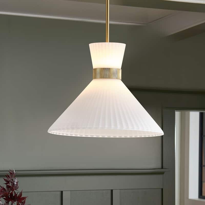 Modern LED Brass Pendant Light White Jade Glass Cone Shade