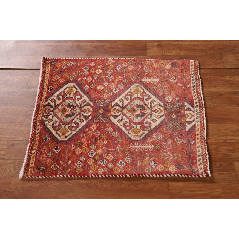 Tribal Geometric Shiraz Persian Square Rug Vintage Wool Carpet - 2'0"x 2'5"