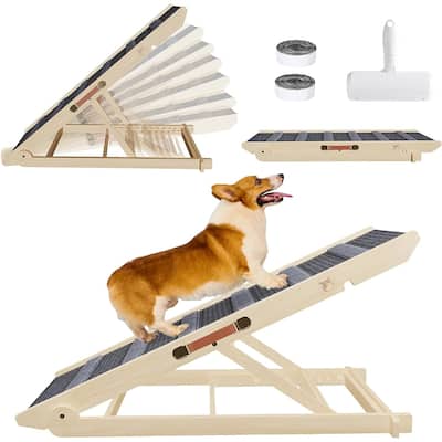 Wooden Dog Ramp Adjustable Folding Portable Pet Ramp with Sticky Roller - Natural - 41" x 15.7" x 4"