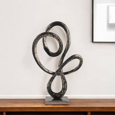 HomeRoots 20" Black and Silver Aluminum Modern Abstract Tabletop Sculpture - 12.5' X '19.75' X '4