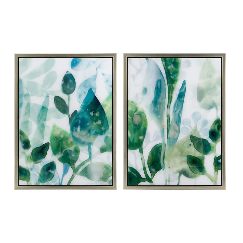 Modern Wall Decor Printed Acrylic Decor with Watercolor Leaf Pattern, for Living Room Bedrrom Entryway Office, Set of 2