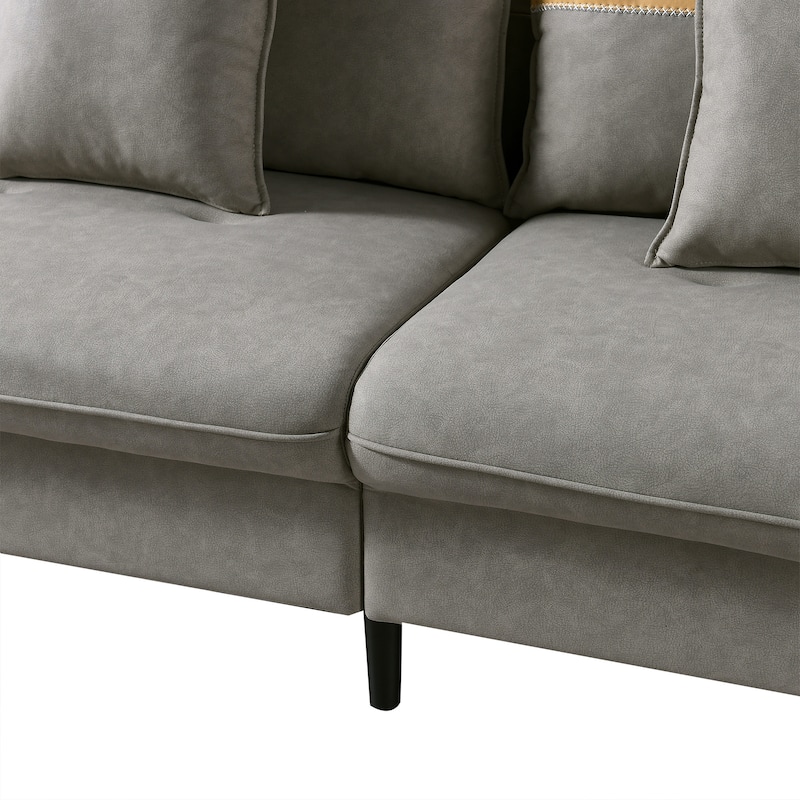 3-Seat Sofa Couch, Mid-Century Tufted Love Seat With 2 Pillows for Living Room