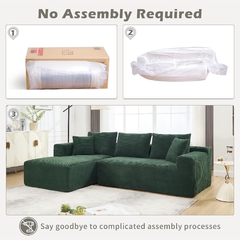 L-Shape 3-Seat Modular Sofa Memory Foam Sectional Couches with Oversized Chaise