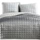 3 Piece Queen Size Coverlet Set with Stitched Square Pattern, Silver