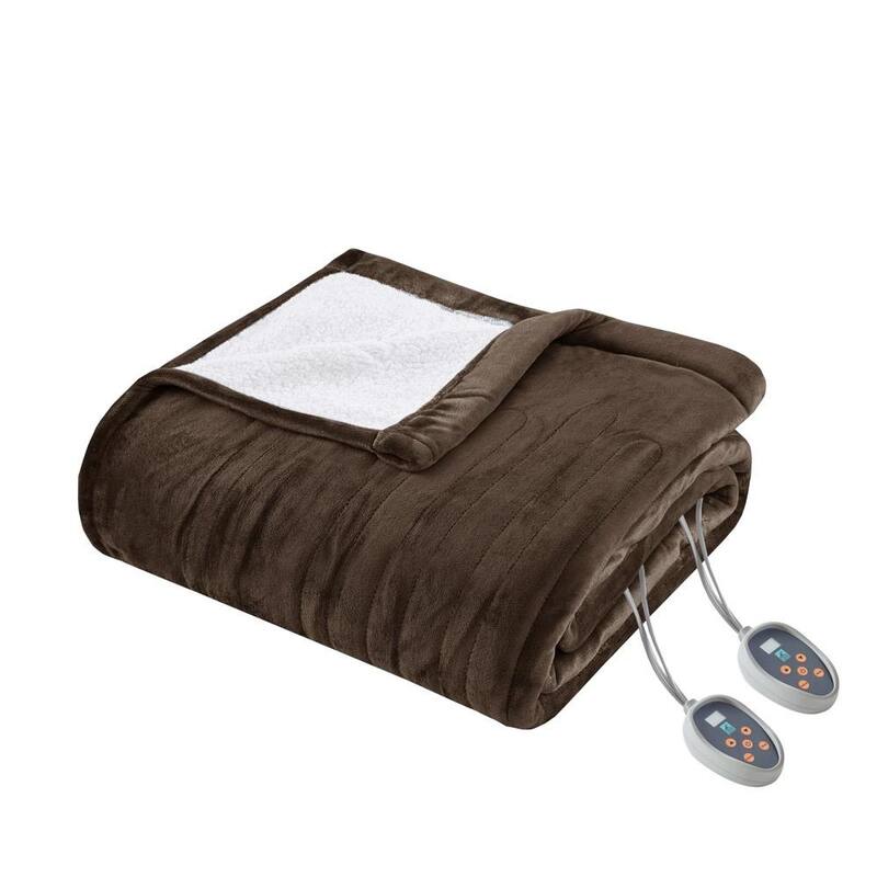 Full Ultra Soft Heated Blanket with Automatic Timer Brown Bed Bath