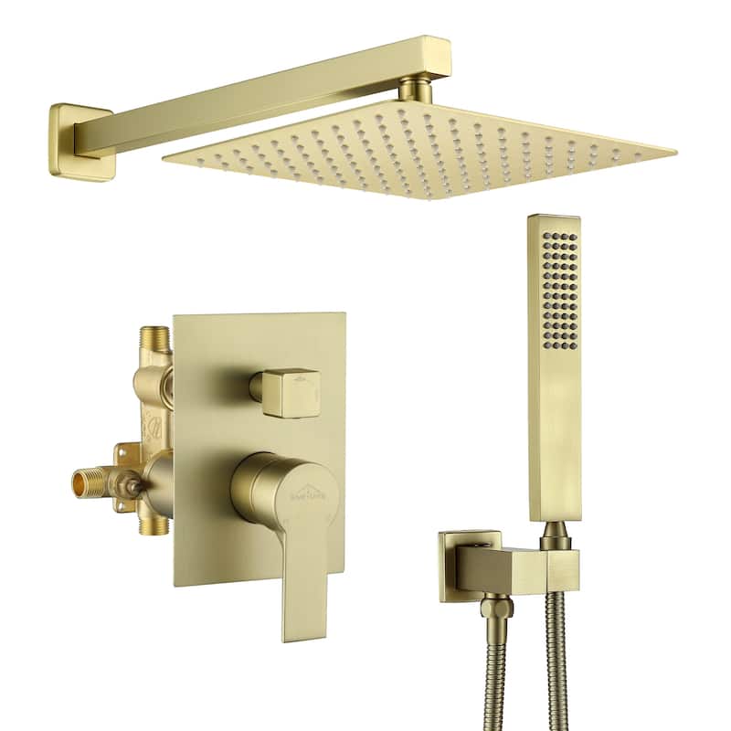 2.5 GPM 10 in. Wall Mount Dual Shower Heads with Pressure Balance Valve - 10" - Brushed Gold