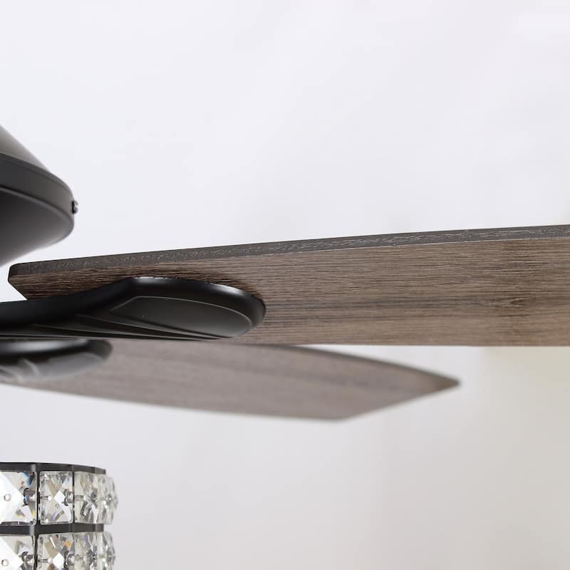 52" Black 4-Light Wooden Crystal Ceiling Fan Chandelier with Remote