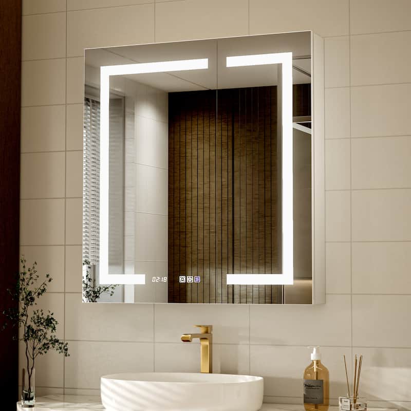Modland 30"-60"W x 32"H Bathroom LED Medicine Cabinet with Mirror and Shelves, Defog and Stepless Dimming