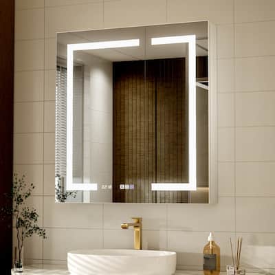 Modland 30"-60"W x 32"H Bathroom LED Medicine Cabinet with Mirror and Shelves, Defog and Stepless Dimming