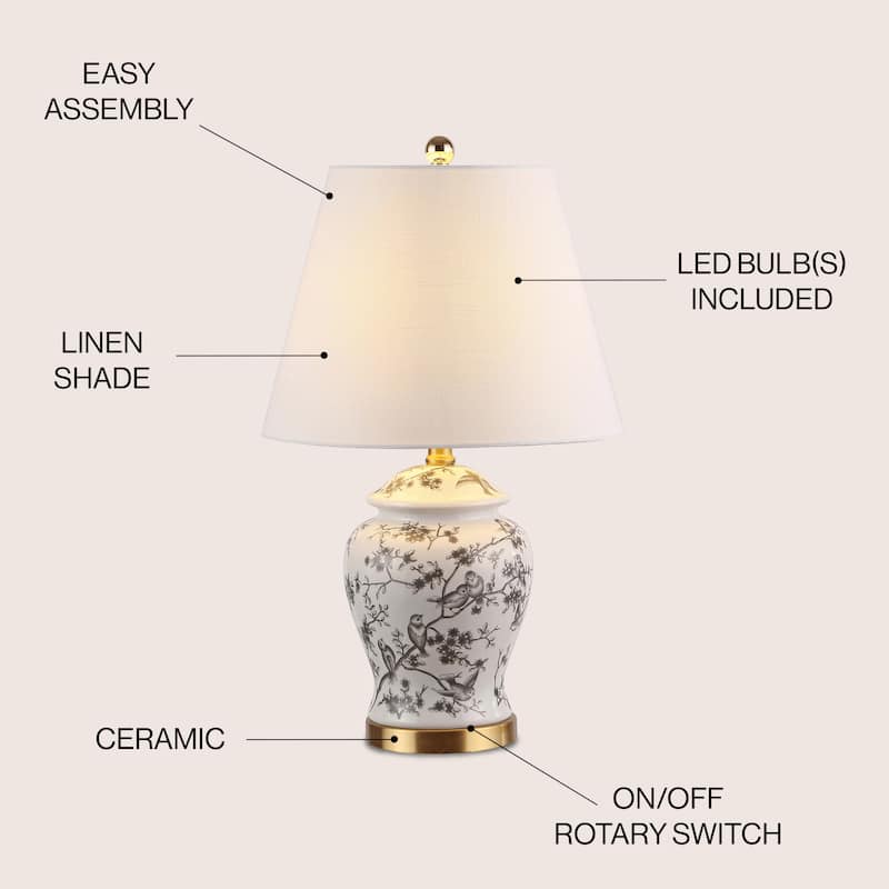 Penelope 22" Chinoiserie LED Table Lamp, Blue/White by JONATHAN Y