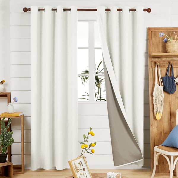 slide 2 of 7, Deconovo Faux Linen Total Blackout Grommet Curtain (2 Panels) 42Wx63L Inch - Greyish White