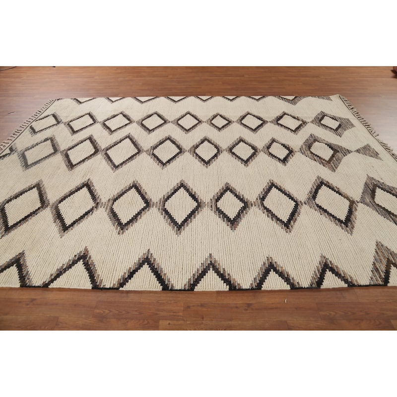 Modern Geometric Moroccan Area Rug Handmade Wool Carpet - 7'11"x 10'5"