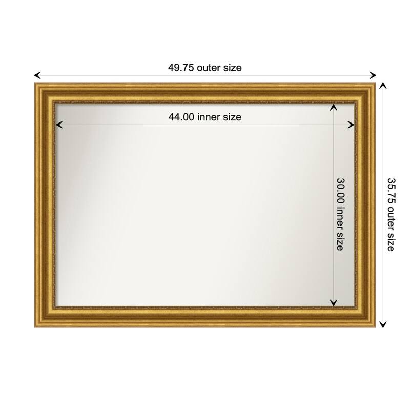 Parlor Gold Framed Non-Beveled Custom Wall Mirror, Bathroom Vanity Mirror - Outer Size: 49.75 x 35.75