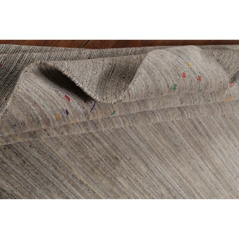 Striped Tribal Gabbeh Indian Square Area Rug Hand-Knotted Wool Carpet - 8'0"x 7'11"