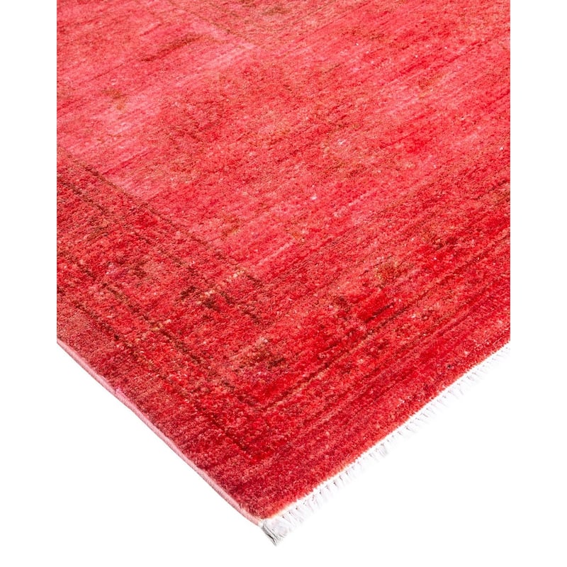Overton Hand Knotted Wool Vintage Inspired Modern Contemporary Overdyed Pink Area Rug - 12' 0" x 18' 6"