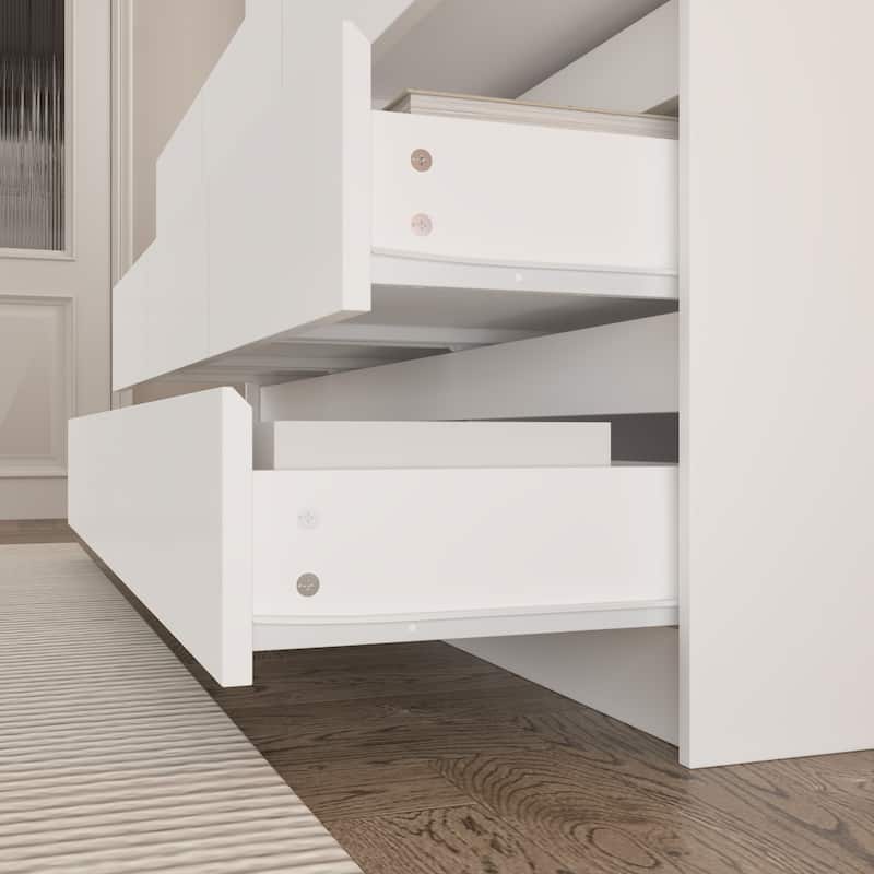 Modern 9-Drawer Dresser with RGB LED Lights and Built-in Power Strip - White Storage Chest