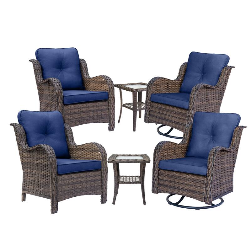 6-piece Outdoor Patio Wicker Swivel Rocker Chairs Set with Side Table