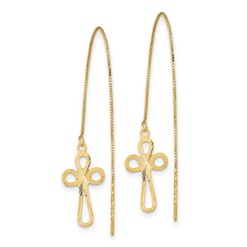 Curata 14k Yellow Gold Textured Open Cross Threader Earrings - 74x10mm