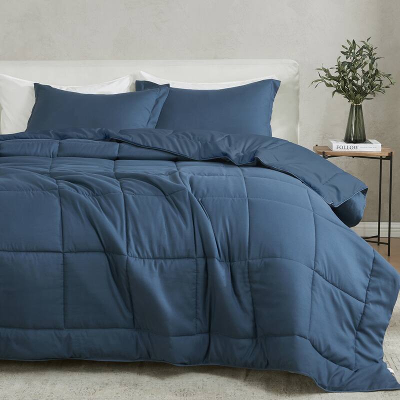 Linery & Co. All Season Down Alternative Reversible Comforter Set - Navy Solid - Twin XL