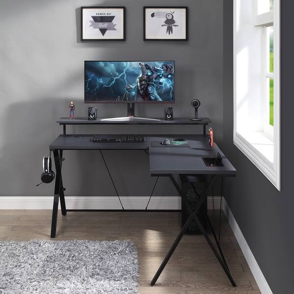 Checkpoint Battlestation L Shaped Gaming Desk With Rgb Led Lights Overstock 31723649