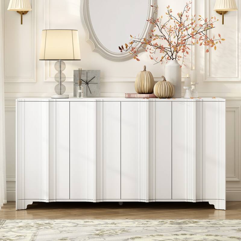4-Door Sideboard Adorned with Intricate Linear Accents