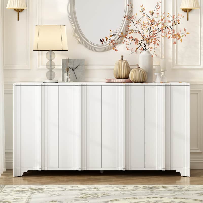 Roomfitters 4-Door Sideboard Buffet Cabinet with Textured Panel Design, Modern Storage Console for Living Room