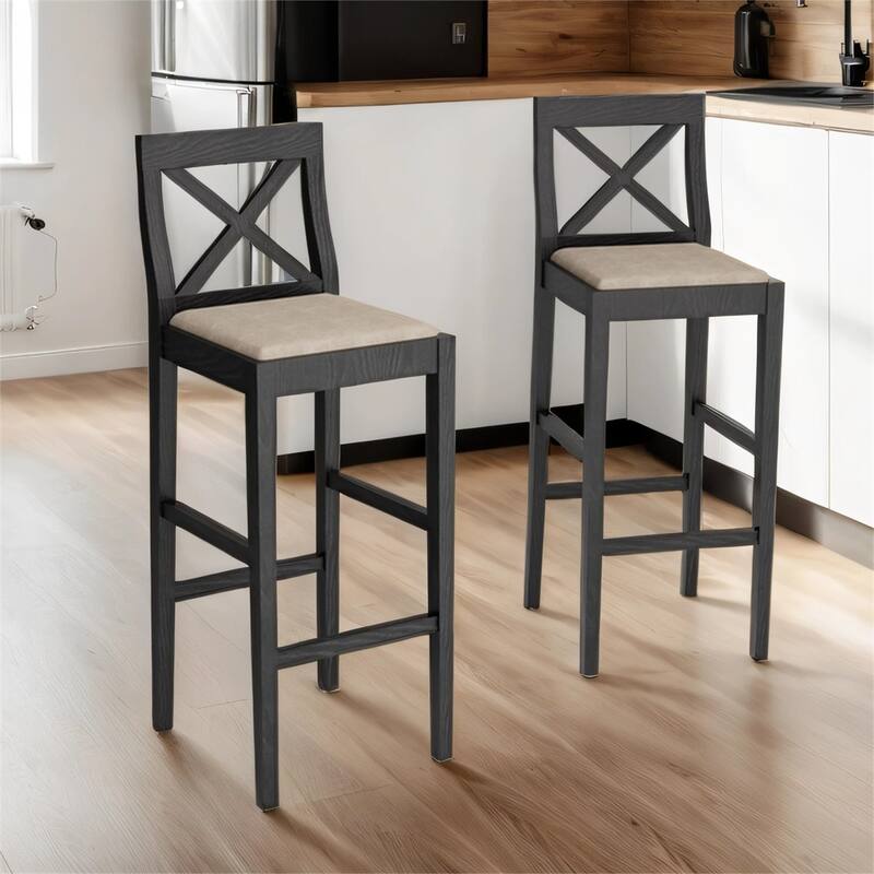 2Pcs Wood Counter Height Stool with Backrest, Padded Seat & Footrest