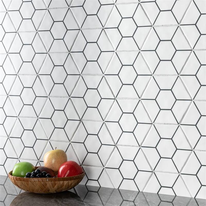 Merola Tile Palm Honeycomb Hex White 6" x 7" Porcelain Floor and Wall Tile