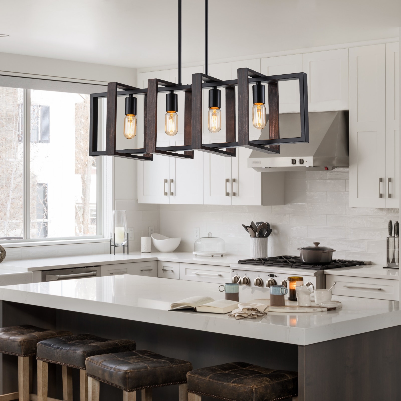 Starsky 4-Light Industrial Linear Kitchen Island Light Lantern
