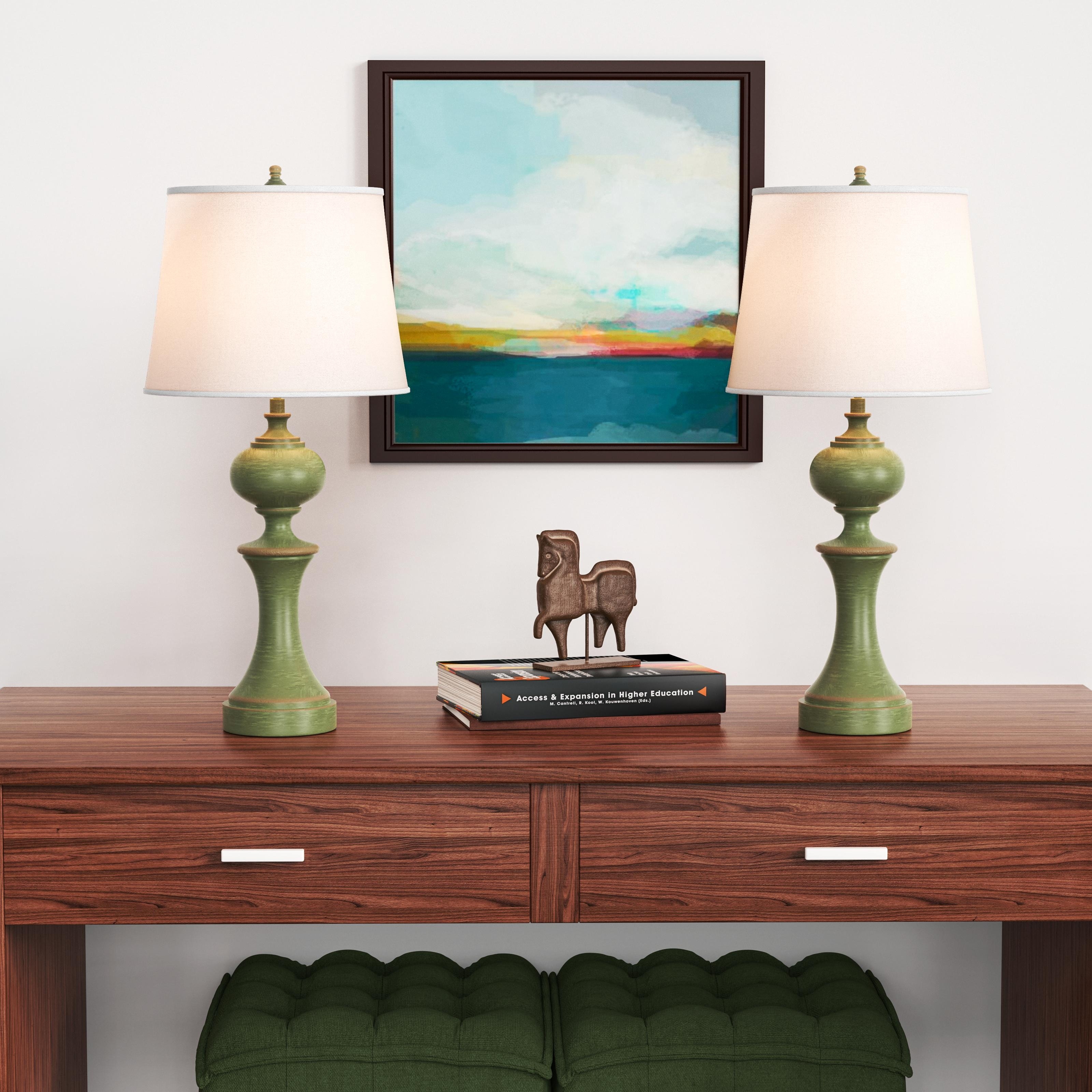 Farmhouse Table Lamps Retro Green Bedside Lamps Set of 2