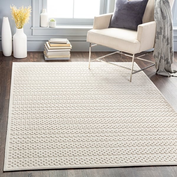 slide 1 of 14, Brennah Indoor/ Outdoor Checkered Stripe Area Rug 5'3" x 7'3" - Cream