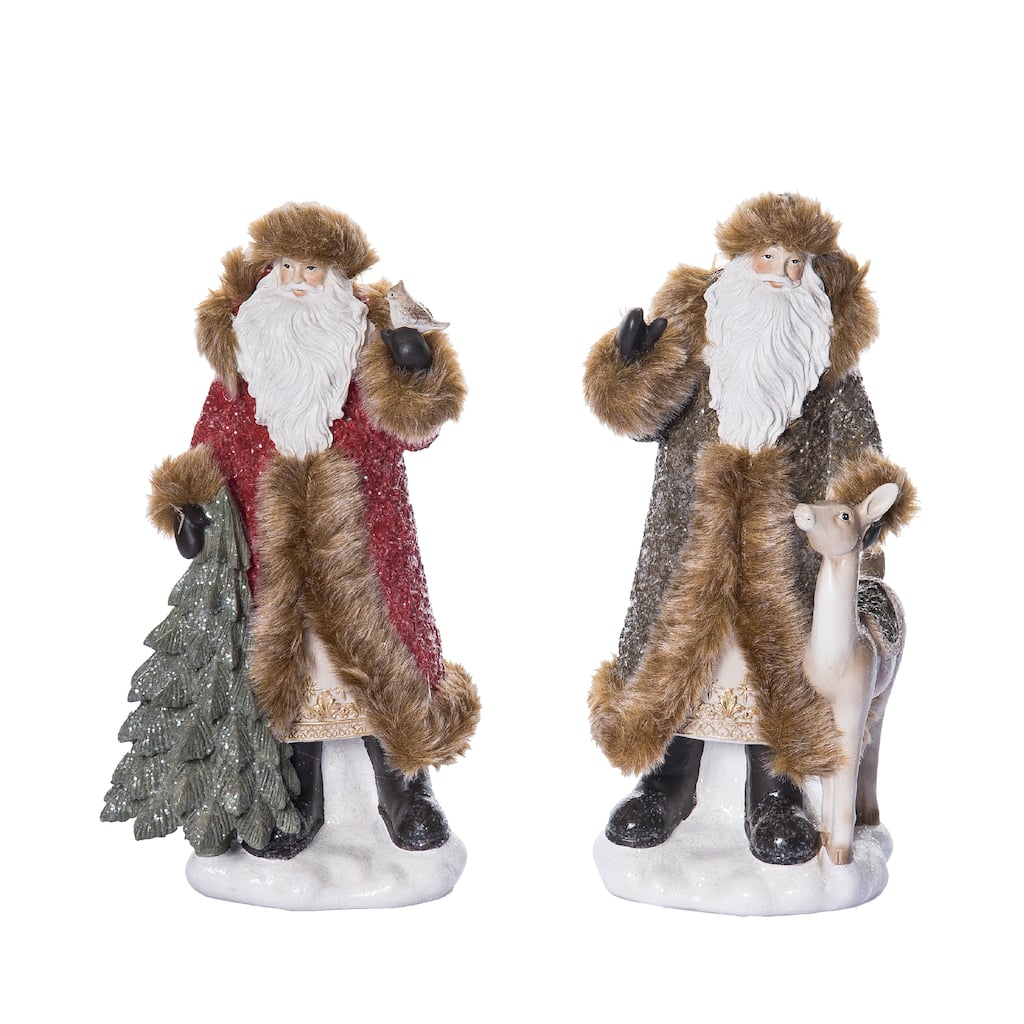 Transpac Large Resin Woodland Santa Figurine Set of 2 Christmas Home Decorations - Multicolor