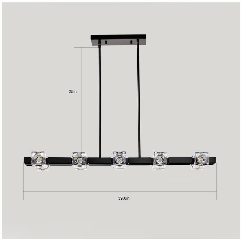 Farmhouse Linear Pendant Light Fixture, Modern Crystal Hanging Lighting Chandelier for Lobby, Kitchen, Bedroom, Dining Room