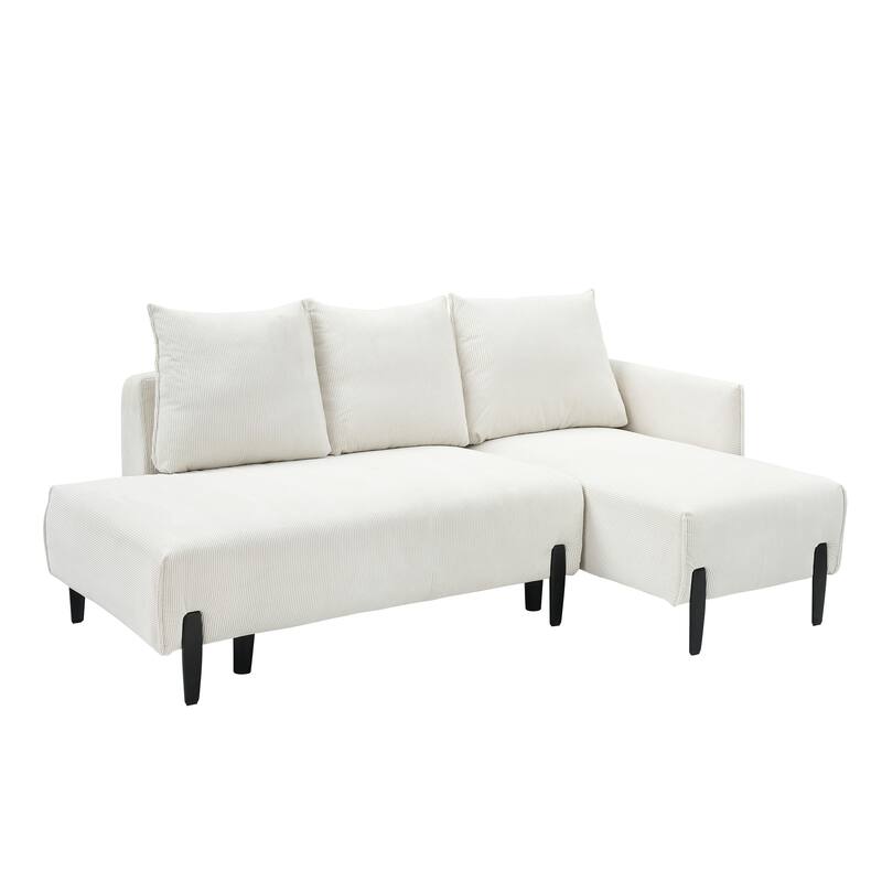 79.50 inches long, Corduroy Sofa Fabric, with three matching pillows and spacious and comfortable seats
