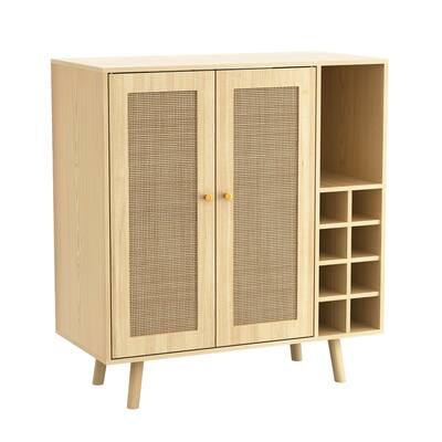 Mid-Century Modern Bar Cabinet with Woven Rattan Doors