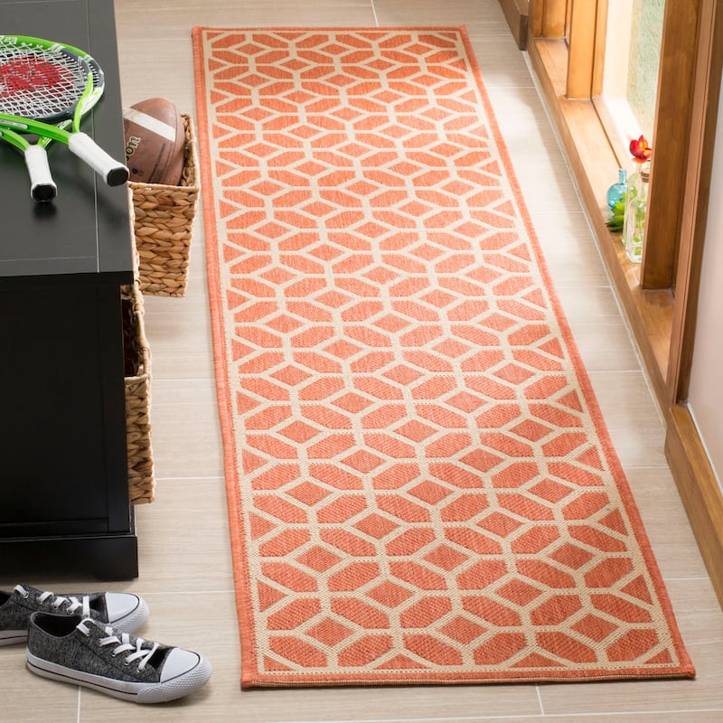 SAFAVIEH Linden Felia Indoor/ Outdoor Waterproof Patio Backyard Rug - 2'2" x 8' Runner - Rust/Creme