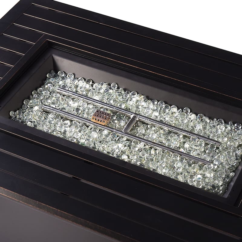 Rectangular 46 in. x 31 in. Aluminum Propane Fire Pit Table, Glass Beads, Two Covers, Lid, 57,000 BTUs - N/A