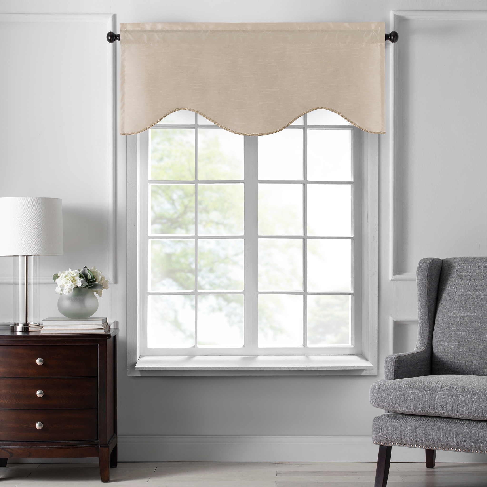 Gracewood Hollow Foster Faux Silk Scalloped Window Valance - 50"x21"