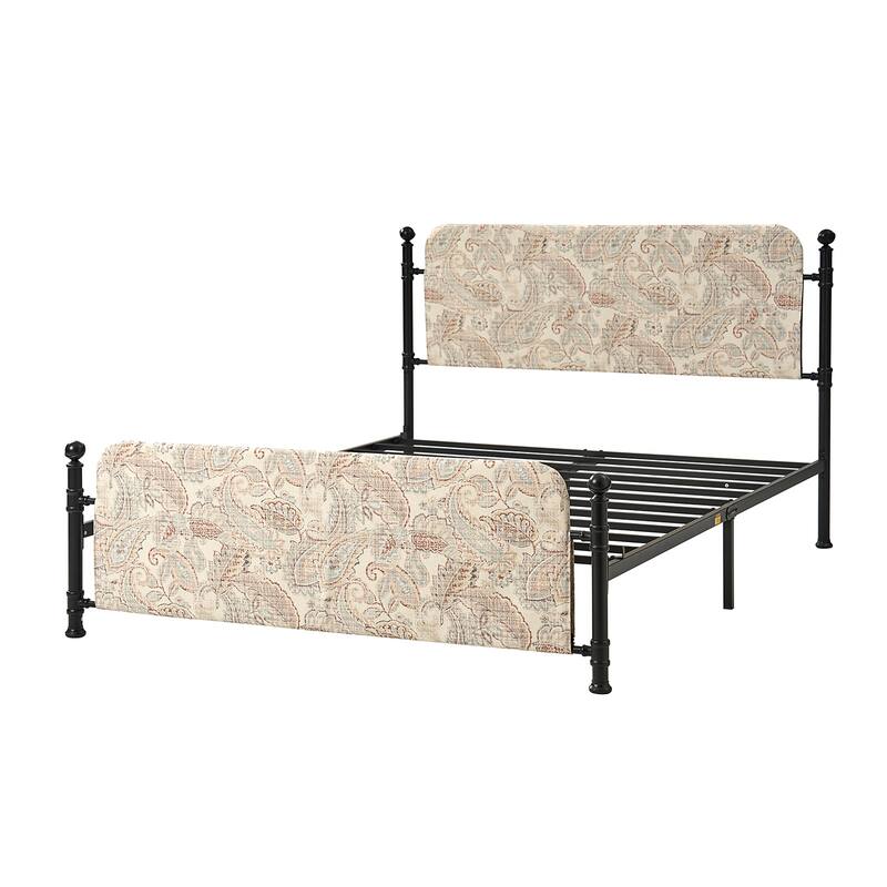 Diana Transitional 62" Floral Upholstered Platform Metal Bed Frame with Washable Slipcover by HULALA HOME