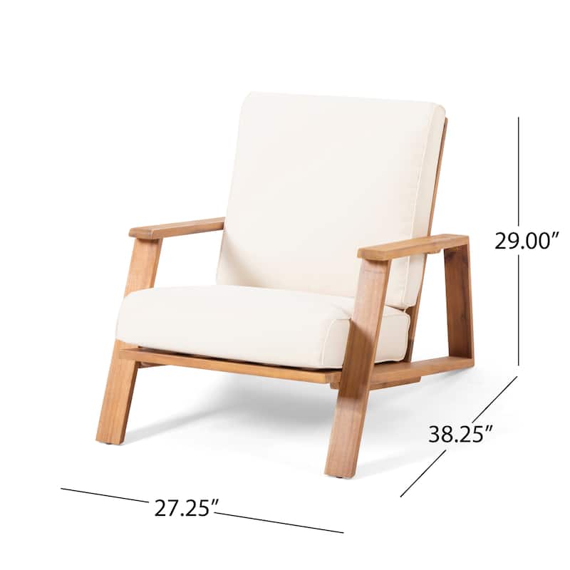 Roomfitters Mid-Century Acacia Wood Lounge Armchair with Cushions, Patio Seating Furniture