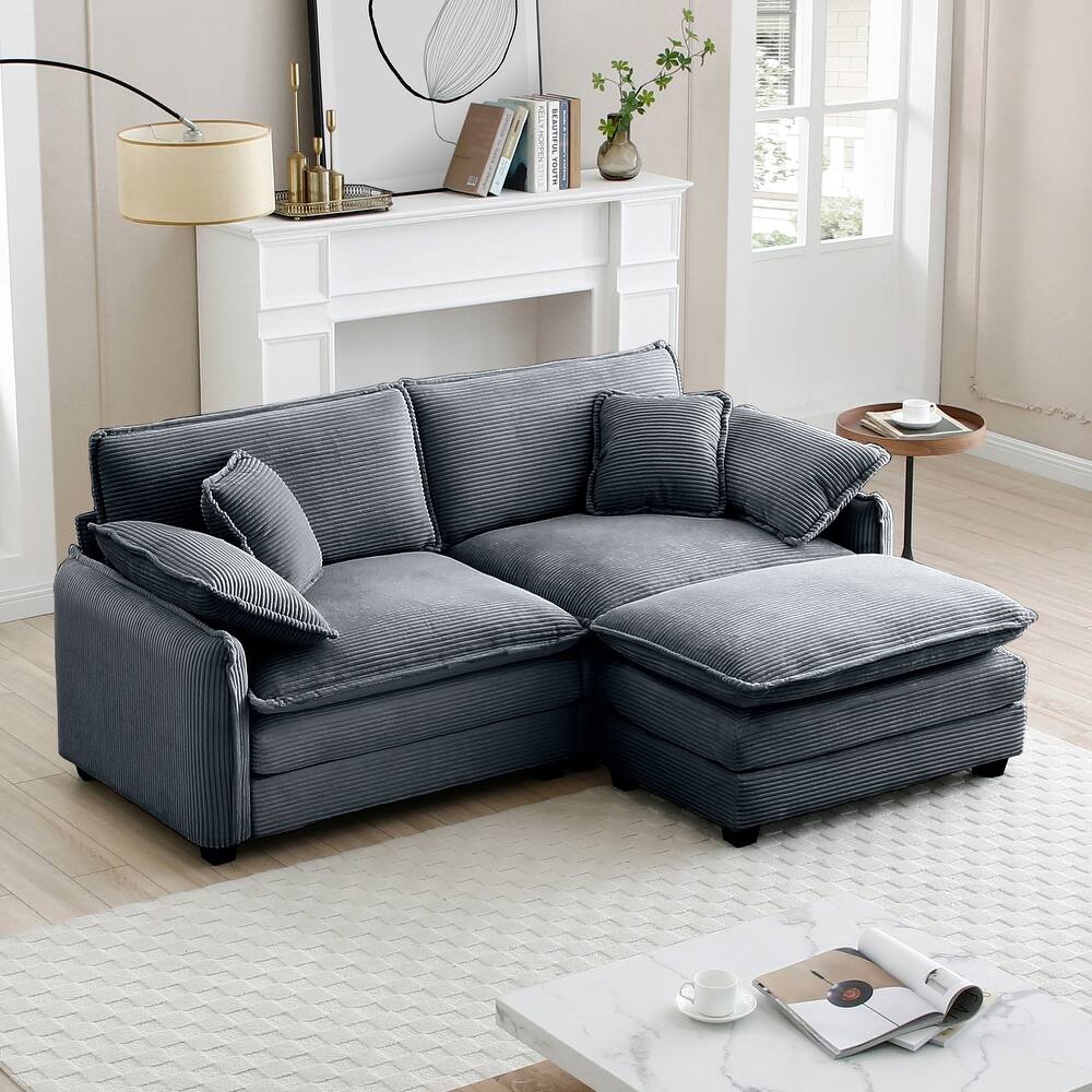 81" Deep Seat Loveseat Sofa Sectional Couch with Ottoman, Large 2 Seater Modular L Shaped Sofa, Corduroy Upholstered Love Seat