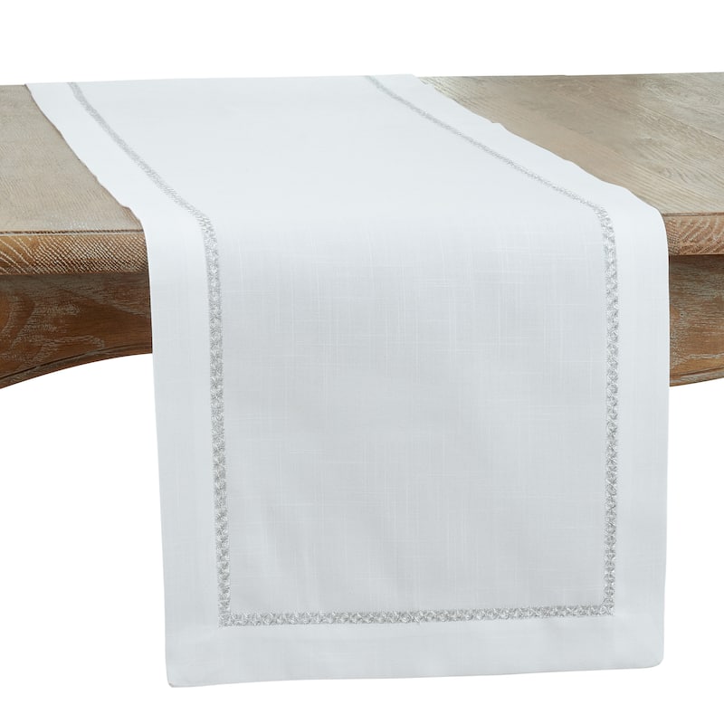 Table Runner With Embroidered Border Design - 16"x90" - Silver