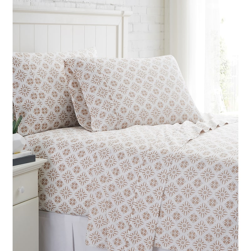 Aztec Dreams 100% Cotton Extra Deep Pocket 4-piece Bed Sheet Set - Taupe - California King
