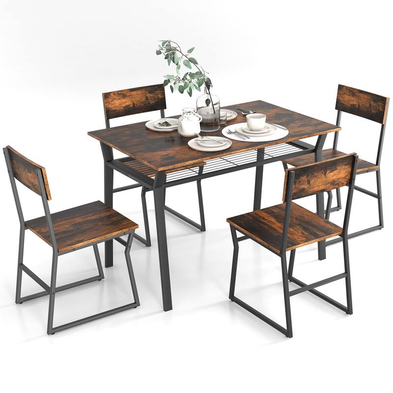 Costway 5 Piece Dining Table Set Industrial Rectangular Kitchen Table - Brown