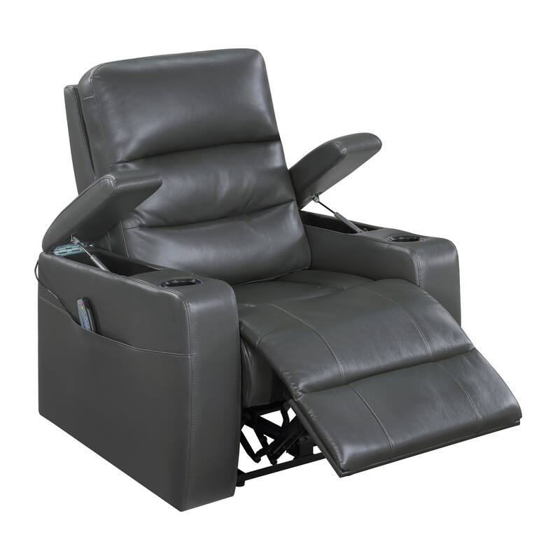 Lena 37" Faux Leather Power Recliner - Heat & Massage, Storage Arms