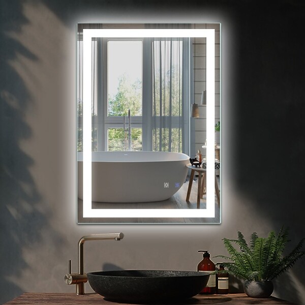 20 in. W x 28 in. H Iron and Glass LED Bathroom Mirror with Defogger Bed Bath Beyond 38438117