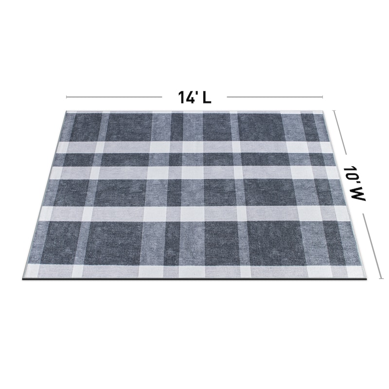 Contemporary Modern Plaid Machine Washable Area Rug
