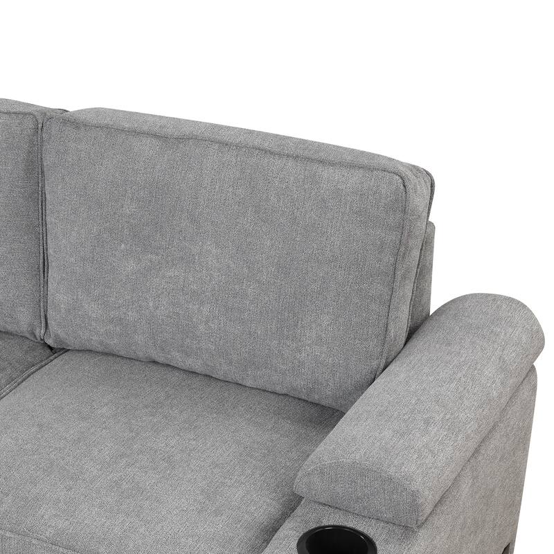 84.75" Linen Convertible L-Shaped Sleeper Sofa with Storage Ottoman