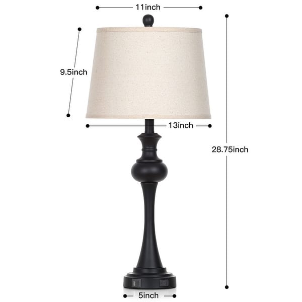 dimension image slide 1 of 2, 28.75'' Modern Table Lamp with USB & Type-C Charging Ports, 3-Way Touch Control(Set of 2)